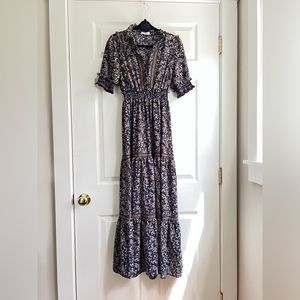 Navy floral Max Studio tiered maxi dress XS